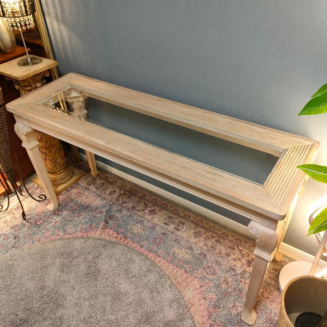 アメリカンシャビー コンソールデスク ガラス天板 猫脚デザイン | 激安