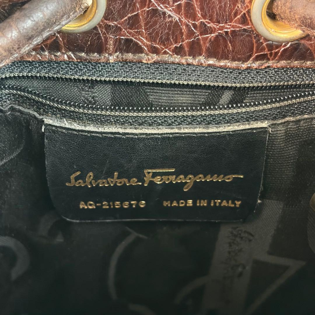 極美品✨フェラガモ クロコ ヴァラ 2way 巾着 ミニリュック ショルダー