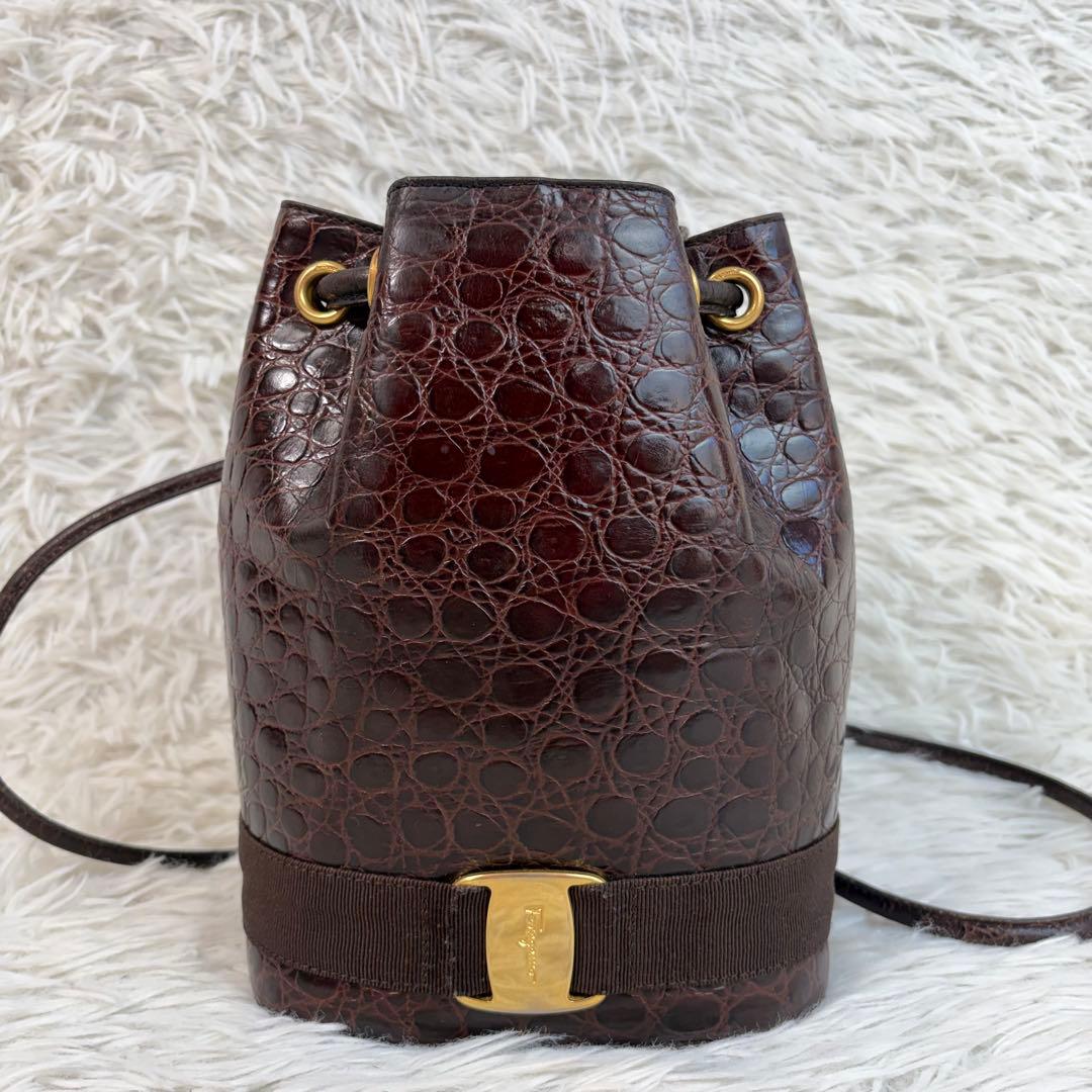 極美品✨フェラガモ クロコ ヴァラ 2way 巾着 ミニリュック ショルダー