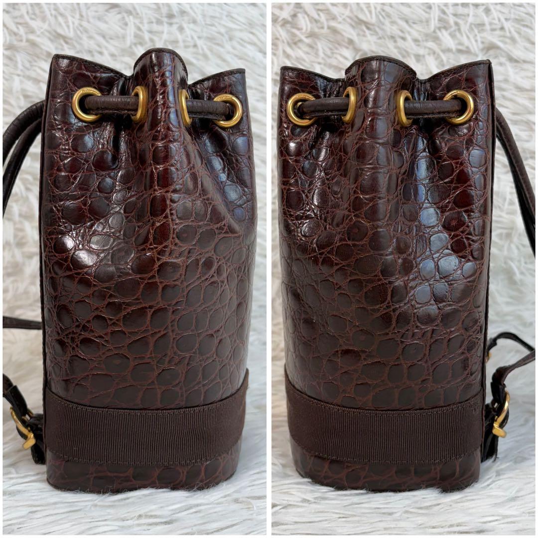 極美品✨フェラガモ クロコ ヴァラ 2way 巾着 ミニリュック ショルダー