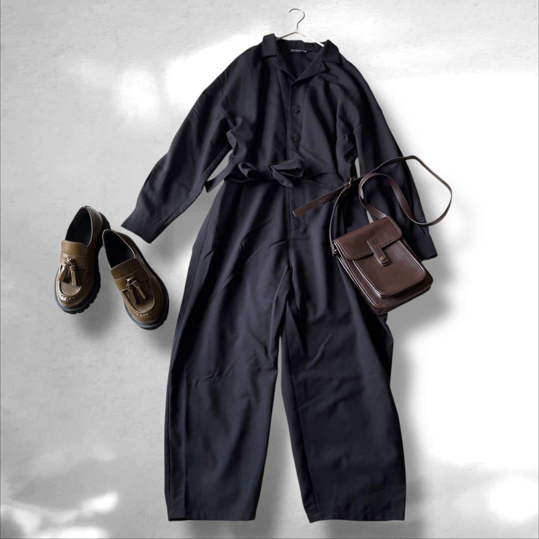 mizuiroind ミズイロインド　ワイドオールインワン　ベルト付き　ブラック