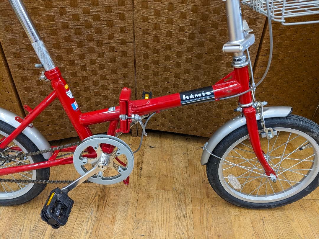 U007 美品　折り畳み自転車　20インチ　カゴ付き　レッド