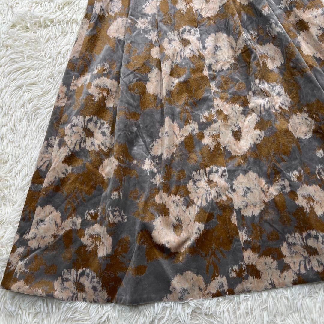 未使用　アナイ　ベルベットブーケプリントフレア ワンピース　タック Aライン