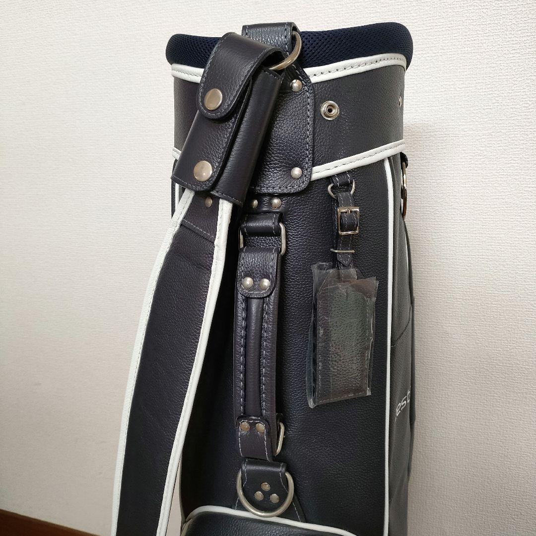 【新品未使用】キャディバッグ ネイビー/ホワイト 牛革テスタルテ