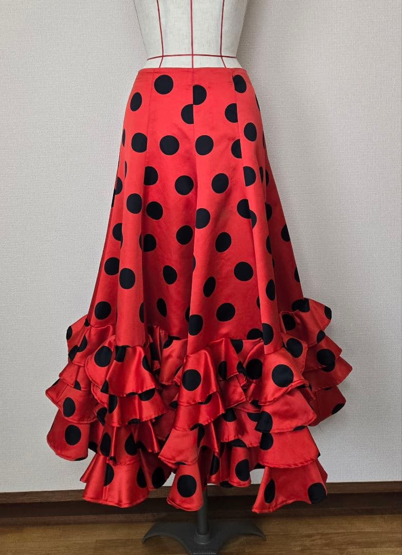 フラメンコ衣装 ファルダ 赤×黒 水玉 フラメンコ スカート - メルカリ