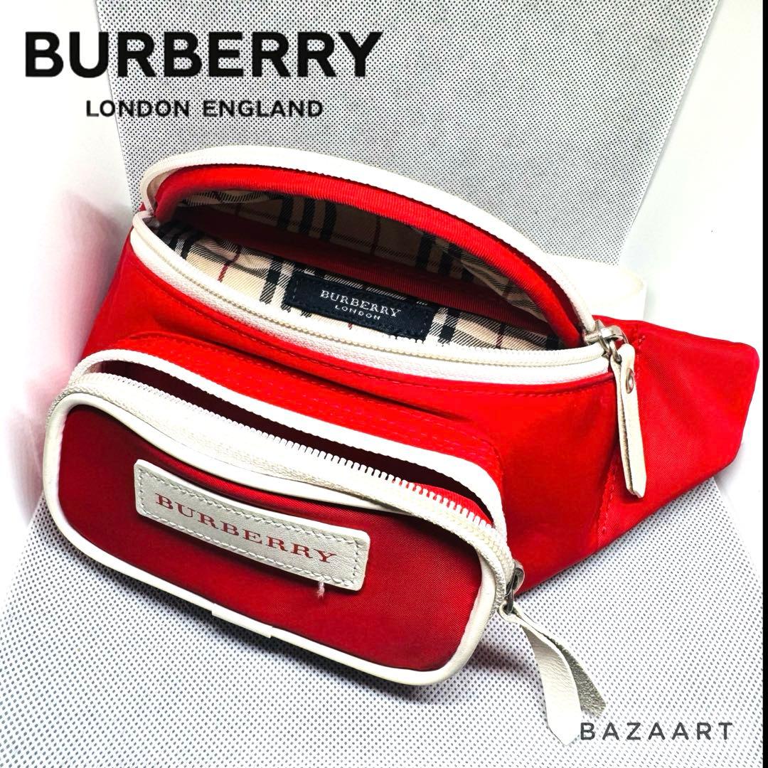BURBERRY LONDON ボディバッグウエストポーチ ノバチェック赤レッド