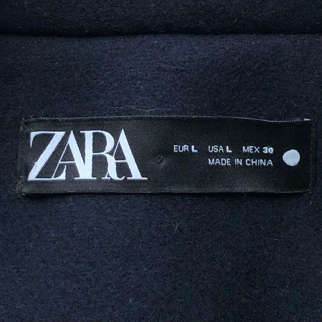 【極美品 22AW】ザラ　マッチングボンバーコート　紺　毛　マキシ丈　袖切替　L