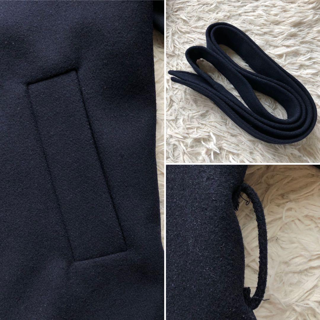 【極美品 22AW】ザラ　マッチングボンバーコート　紺　毛　マキシ丈　袖切替　L