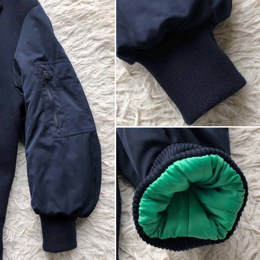 【極美品 22AW】ザラ　マッチングボンバーコート　紺　毛　マキシ丈　袖切替　L