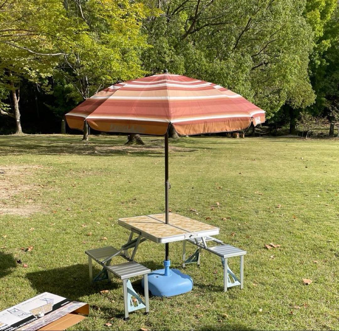 アルミピクニックテーブルセット（未使用）＋パラソル（used）
