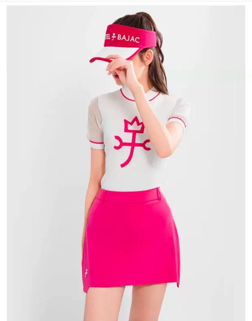 新品夏用カステルバジャっクロゴ入りゴルフモックネックトップスTOP白&黒&ピンク