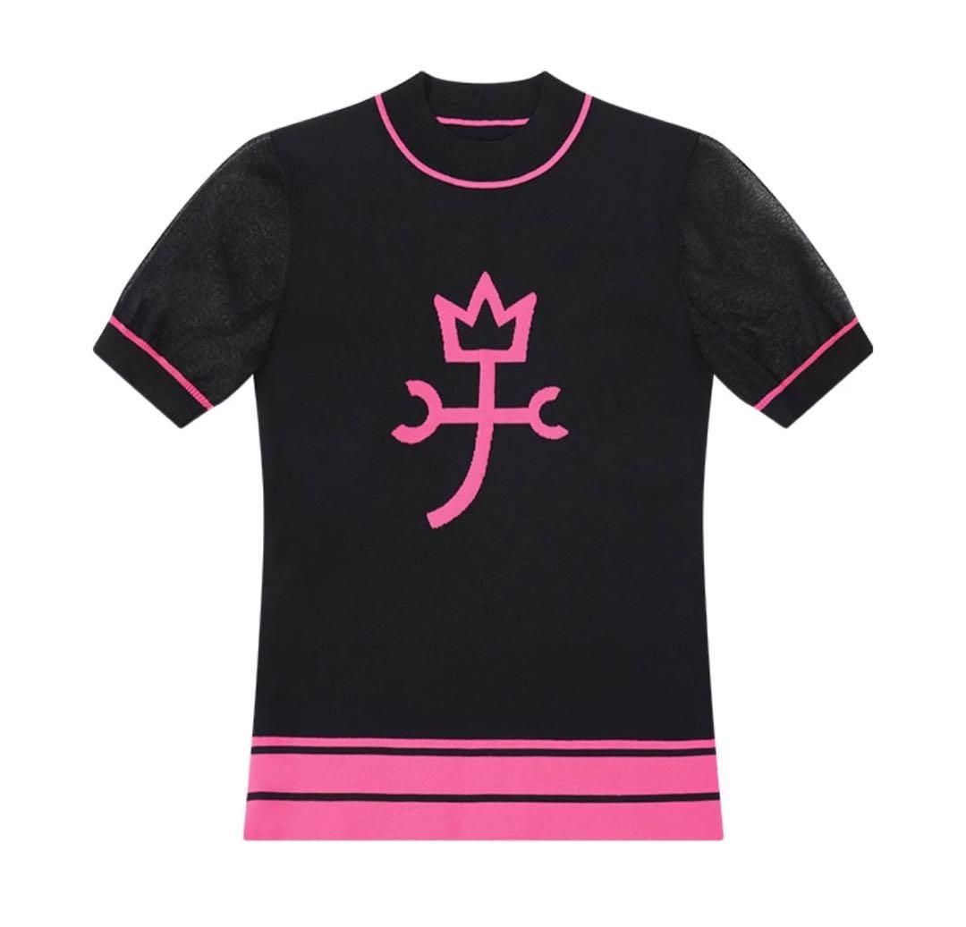 新品夏用カステルバジャっクロゴ入りゴルフモックネックトップスTOP白&黒&ピンク