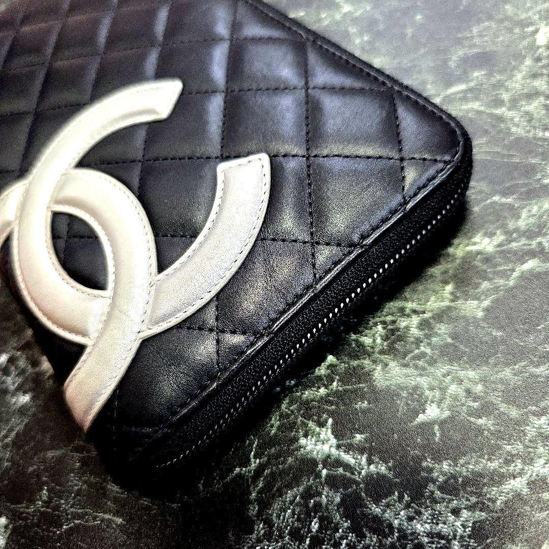 極美品CHANEL オーガナイザーカンボンライン長財布 黒 シルバー　ココマーク