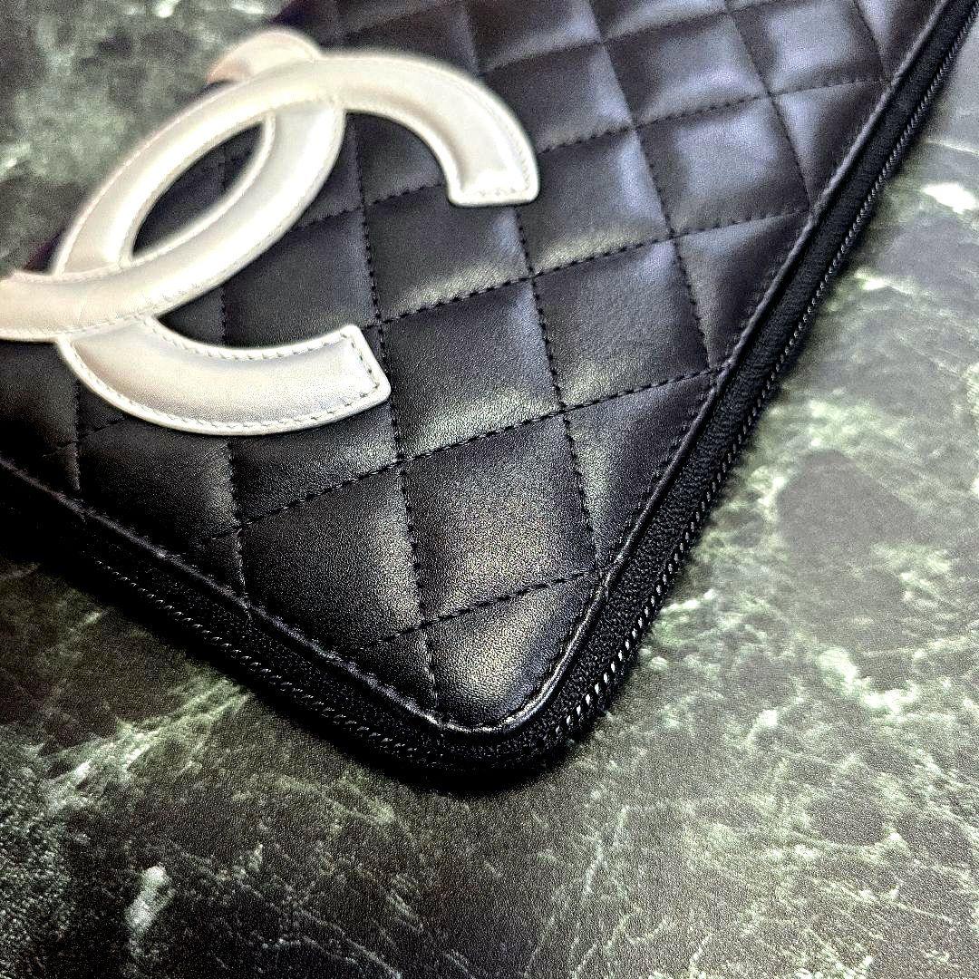 極美品CHANEL オーガナイザーカンボンライン長財布 黒 シルバー　ココマーク