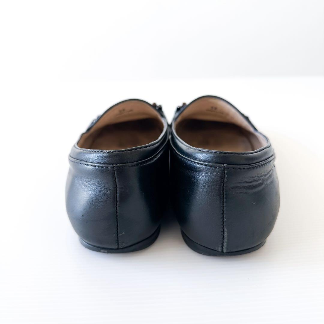 TOD'S フリンジ レザー ローファー フラット 黒 38 24.5cm