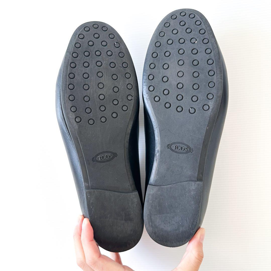TOD'S フリンジ レザー ローファー フラット 黒 38 24.5cm