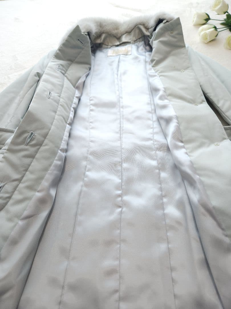 Harrods 美品 英国高級コート ミンクファー着脱可能 中綿 淡いブルー