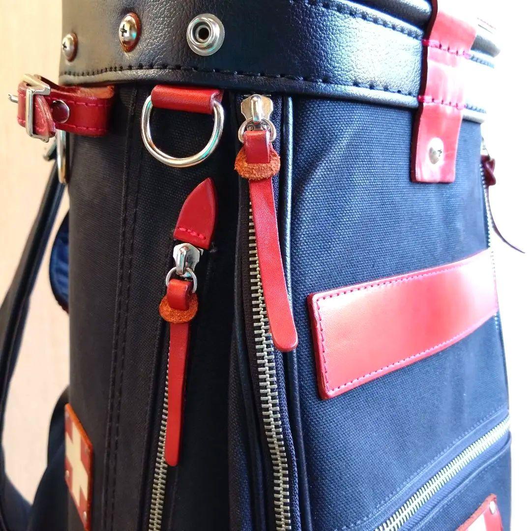 木の庄帆布　クロスハンドル　カート　ゴルフバッグ ブラック/レッド