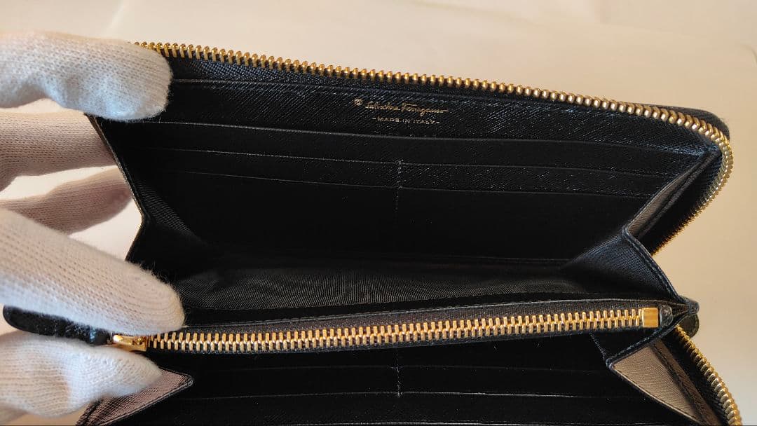 【美品!!】フェラガモ ヴァラリボン 黒ブラック 長財布 L字ファスナー