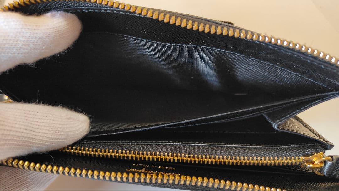 【美品!!】フェラガモ ヴァラリボン 黒ブラック 長財布 L字ファスナー