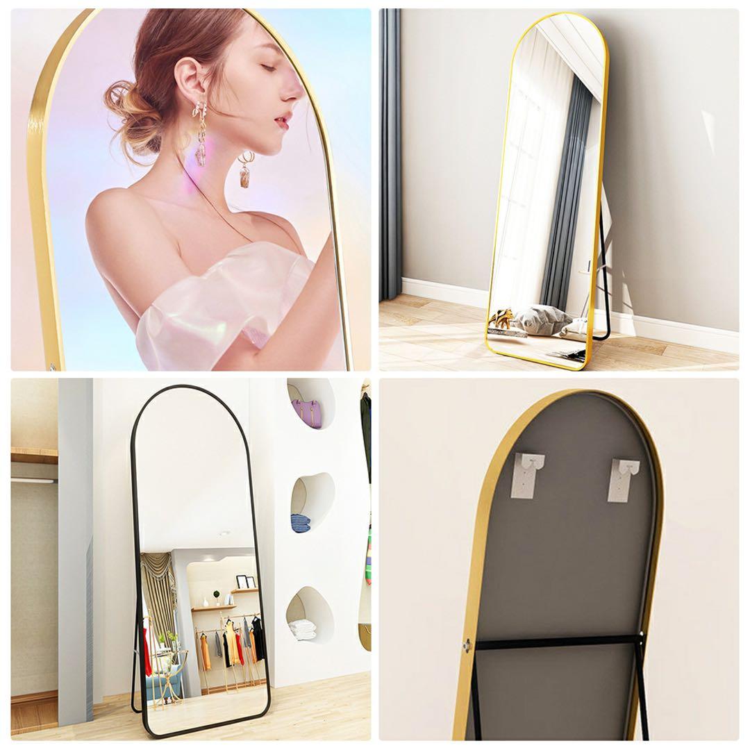 スタンドミラー アーチ型 全身鏡 壁掛け 姿見 160cmx50cm 立て掛け金
