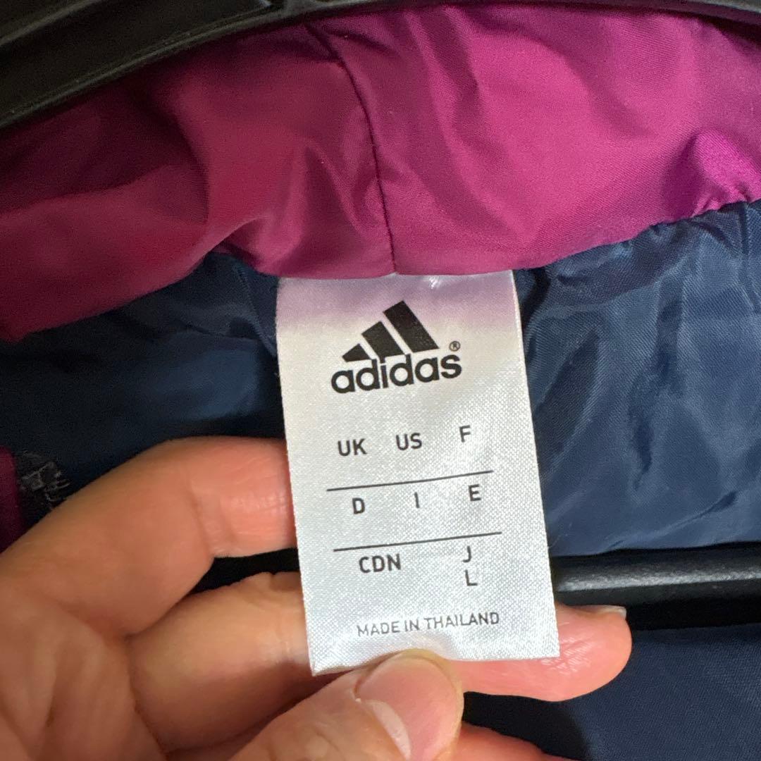 adidas フード付きパープルロングコート