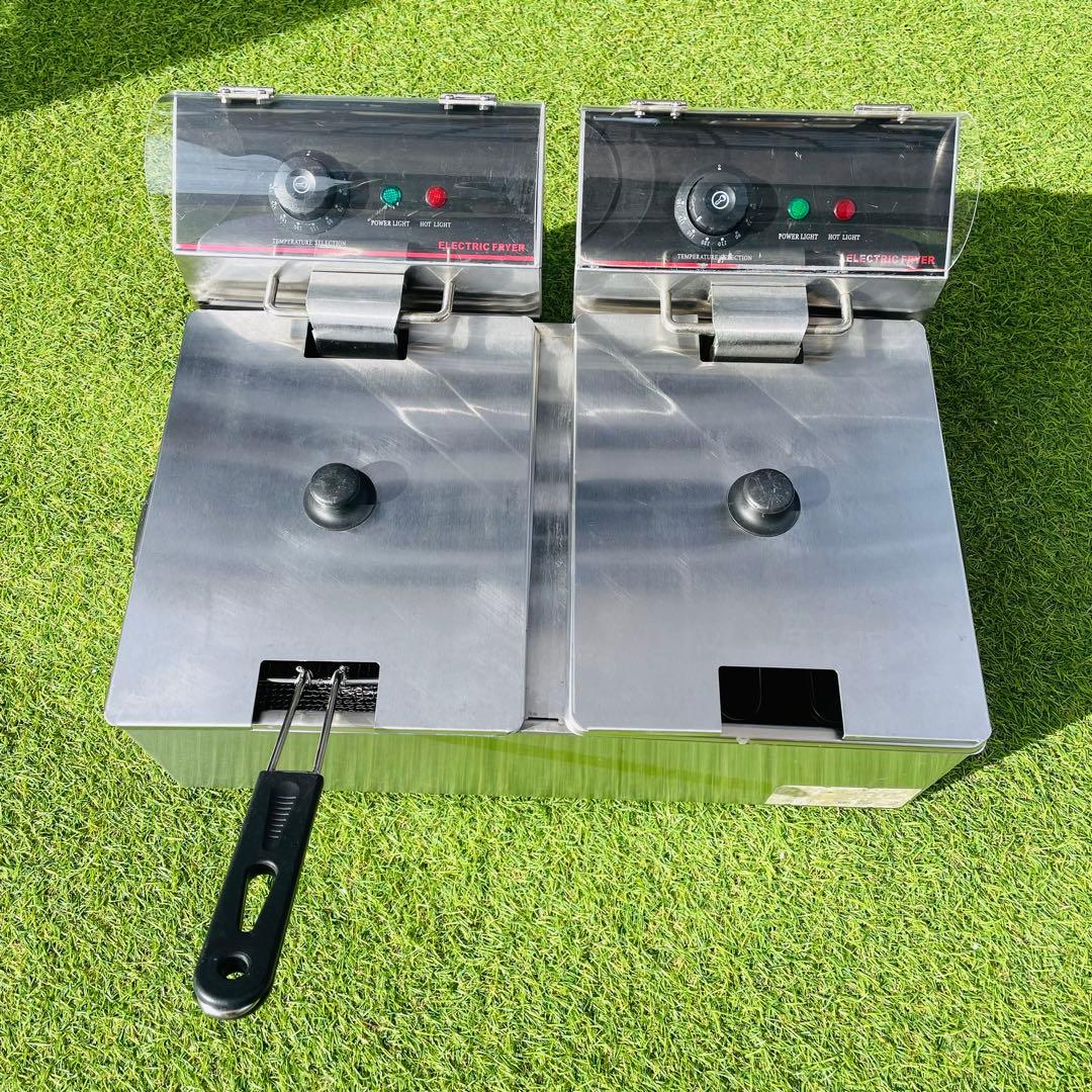 業務用 電気フライヤー 2槽タイプ／バスケット1個／動作良好