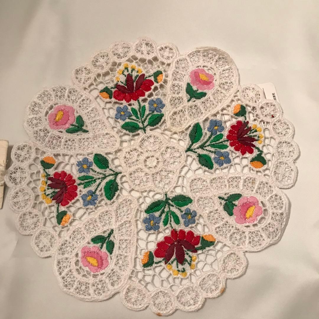 ハンガリー製　カロチャ刺繍　レースコースター　ドイリー　ヴィンテージ品