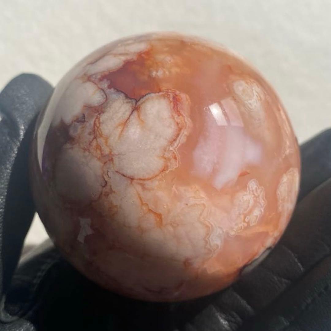 桜瑪瑙 カーネリアン 共生 スフィア フラワーアゲート 置物 64.6mm