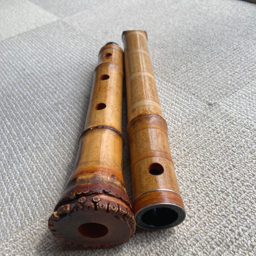 尺八本体　199 一尺八寸管　精華銘四印　唄口金巻き　名管
