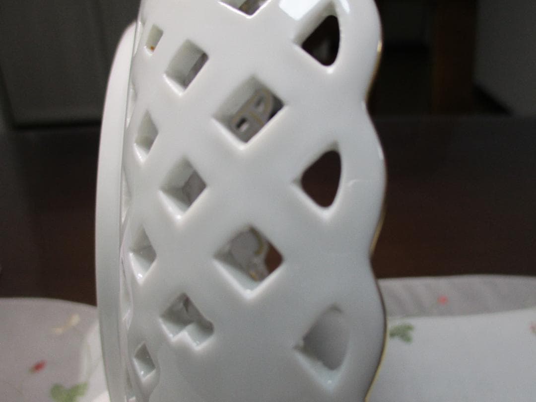 希少 マイセン 飾り皿 透かし ３つ花 プレート 金彩