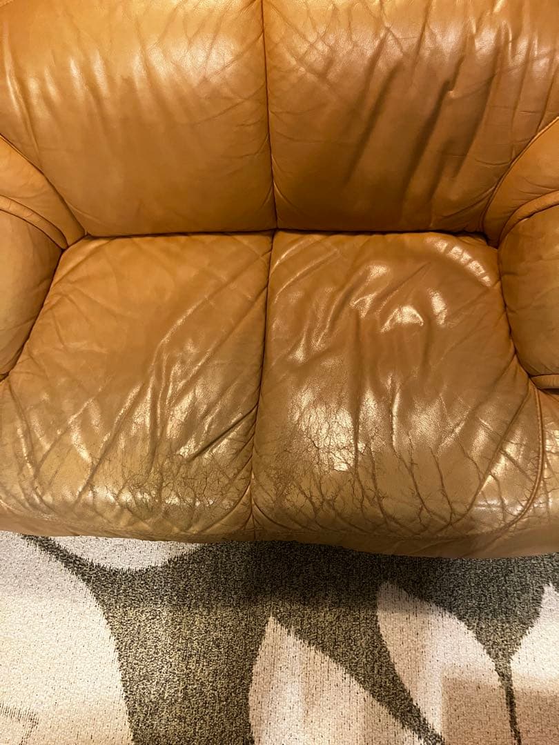 ベージュ ブラウン オールレザー ハイバック2人掛けソファ 神奈川県 割引あり！