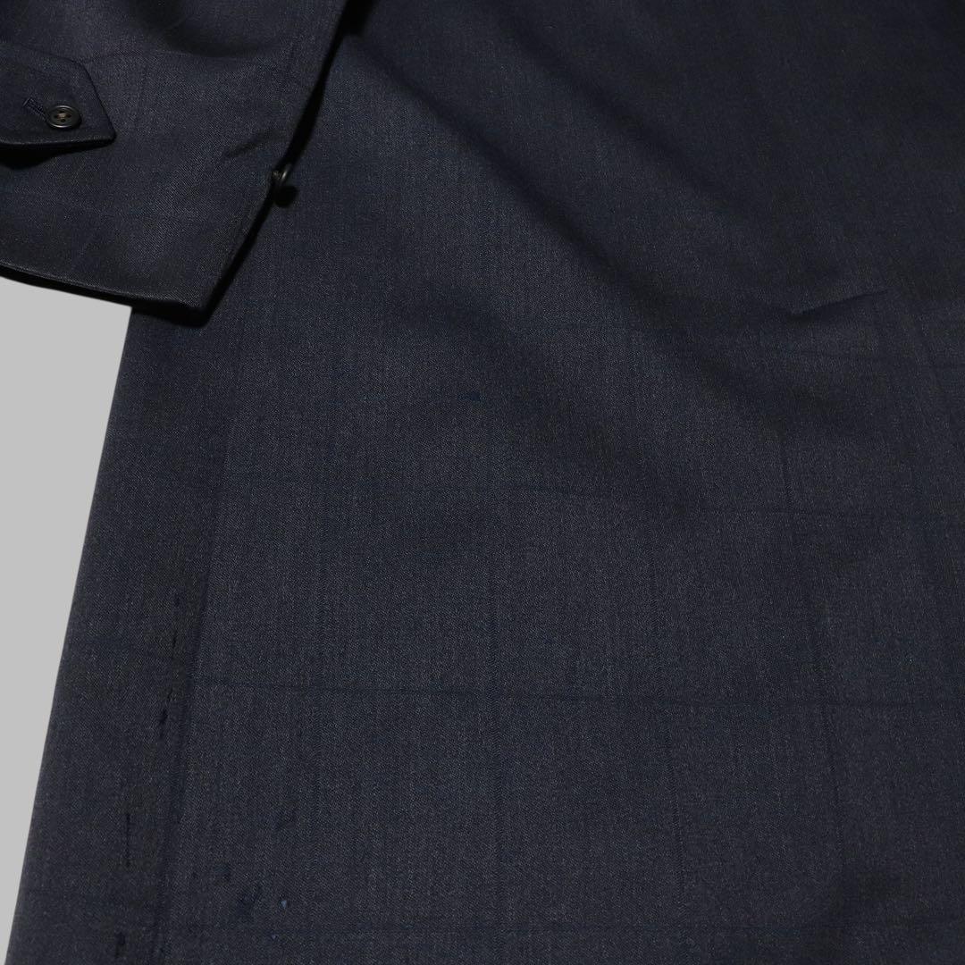 BURBERRY☆ウール ステンカラーコート☆シャドーチェック☆ネイビー☆80s
