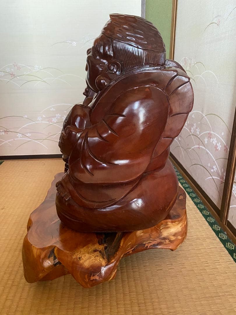 恵比寿と大黒天の木像　七福神　商売繁盛　大漁　財福　骨董　台座付　特大