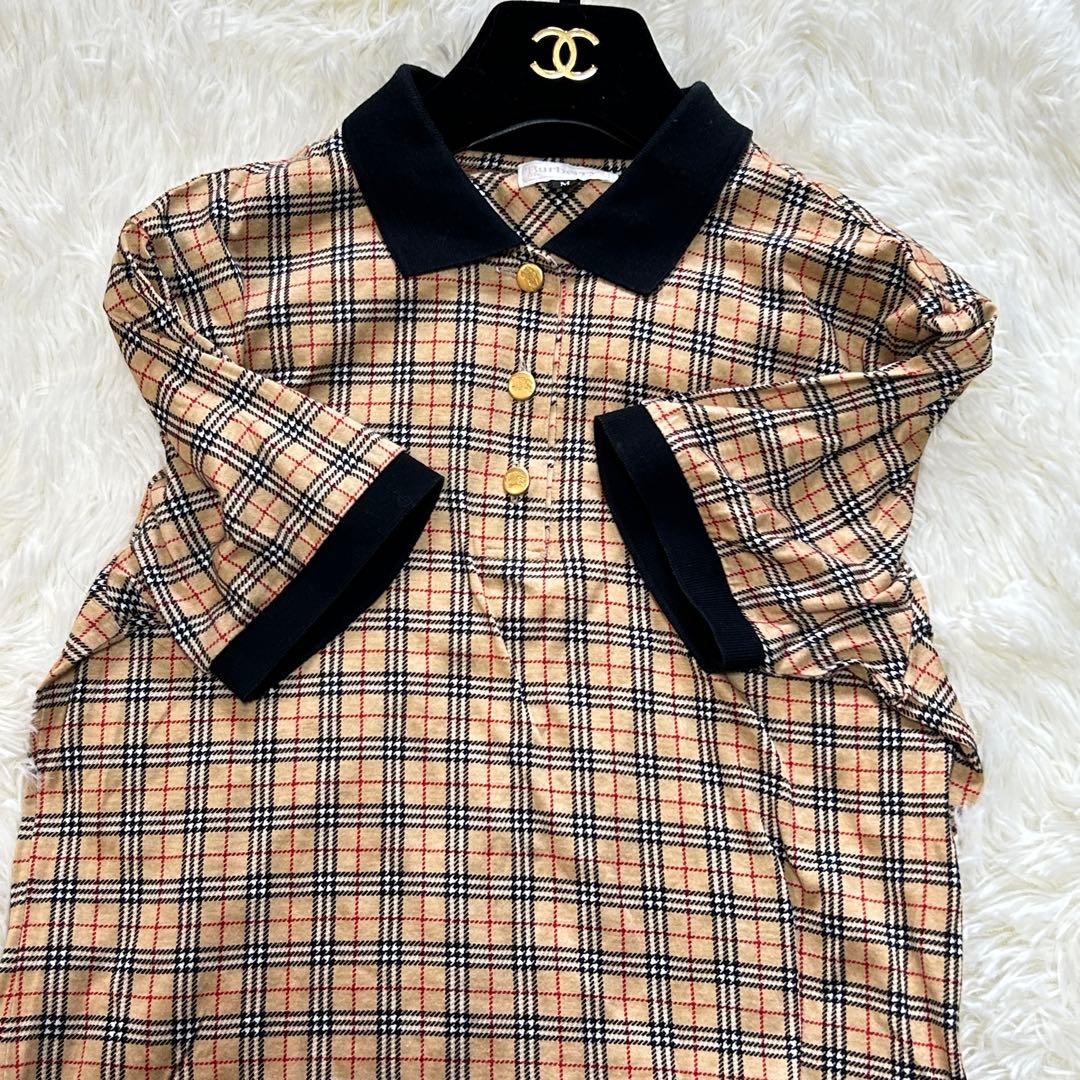 バーバリーズ ポロシャツ ノバチェック ホース刺繍 ヴィンテージ ベージュ M