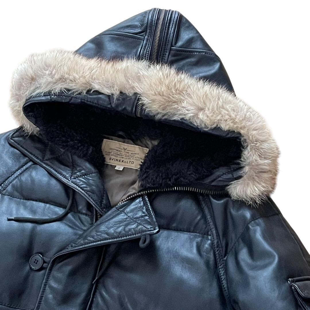 極暖 AVIREX アヴィレックス N-2B レザー ダウンジャケット 羊革 L