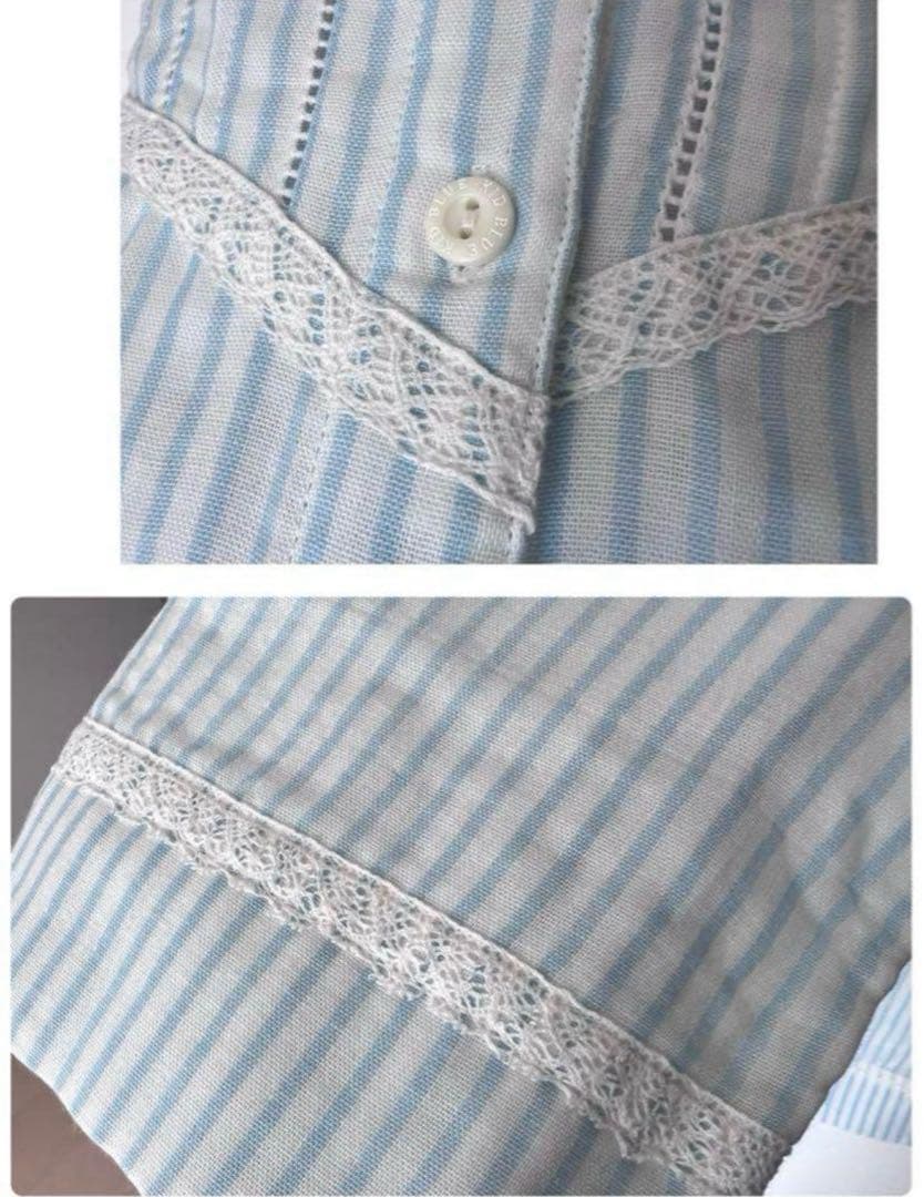 新品タグ付！キッドブルー 長袖ストライプパジャマ/青白レディースM