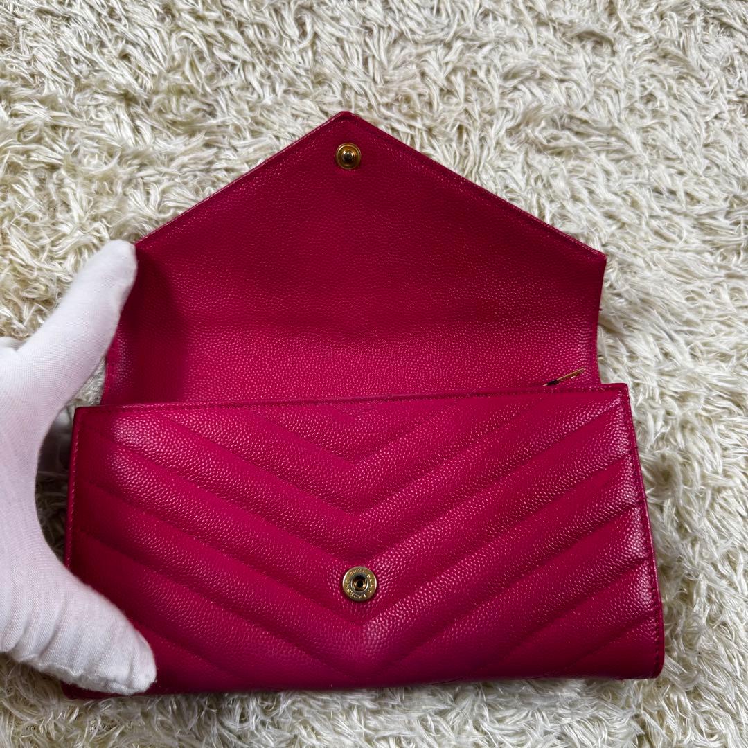 大人気✨サンローラン　長財布　ラージフラップウォレット　カサンドラ　ピンク