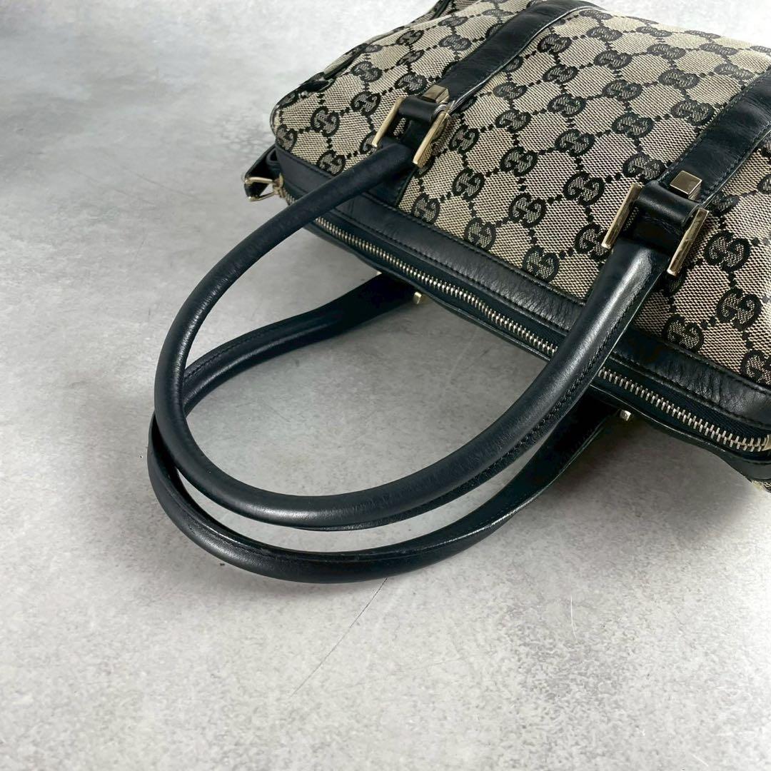 良品 グッチ GGキャンバス ミニボストン ハンドバッグ トップハンドル レザー