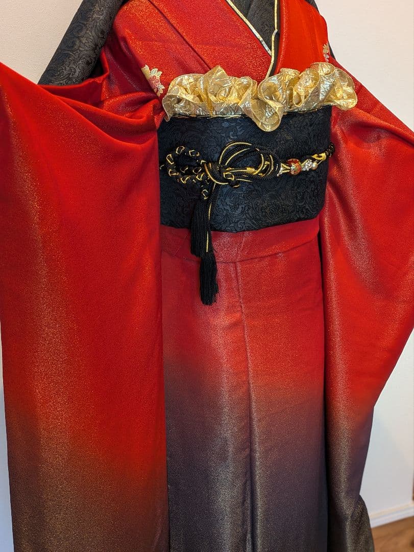 振袖フルセット 身丈165裄68.5 豪華振袖 金通し 赤 黒 逸品 成人式