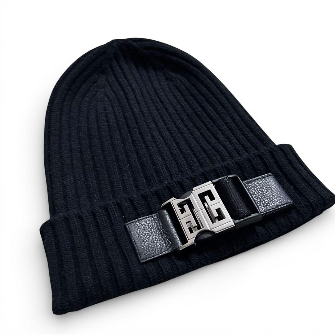 希少 美品】GIVENCHY 4Gバックル リブニット帽 ブラック ビーニー