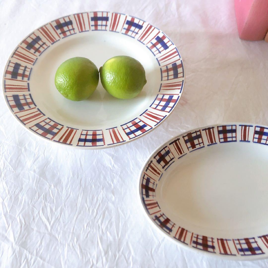 サンタマン　バスク柄ケーキスタンド　フランスアンティーク食器　ブロカント　蚤の市