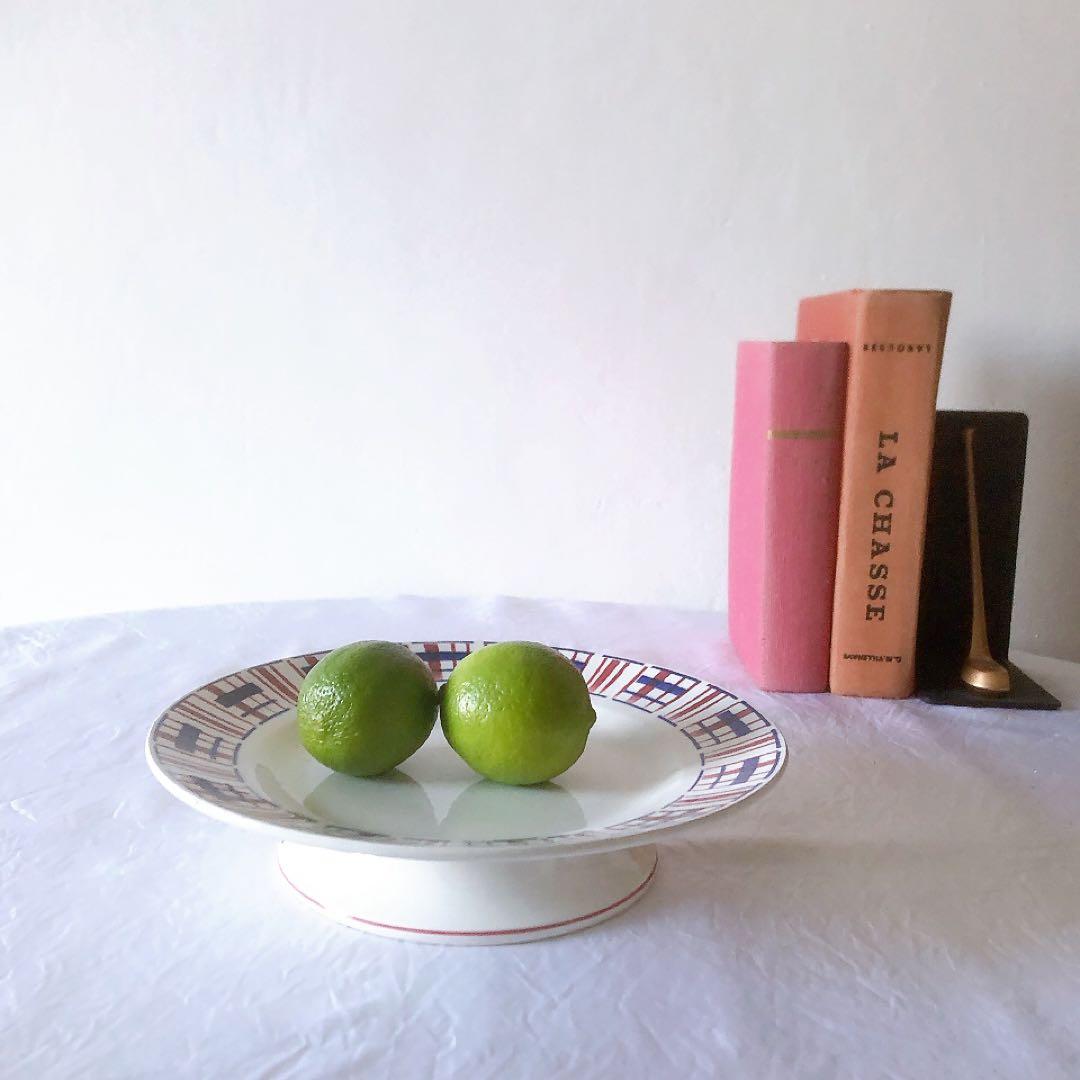 サンタマン　バスク柄ケーキスタンド　フランスアンティーク食器　ブロカント　蚤の市