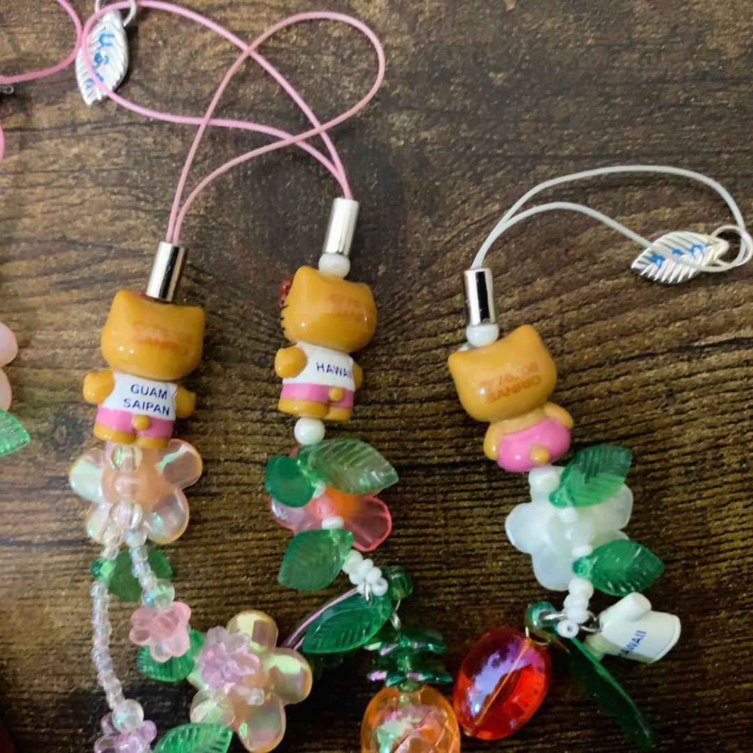 ご当地 日焼けキティ ギターウクレレ 根付け ストラップ グアムハワイ 5点