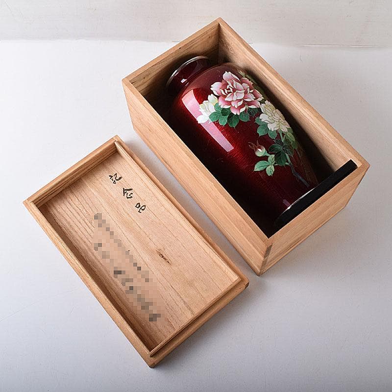 七宝焼 安藤七宝店造 赤透 薔薇文 花瓶 共箱 7891C - メルカリ