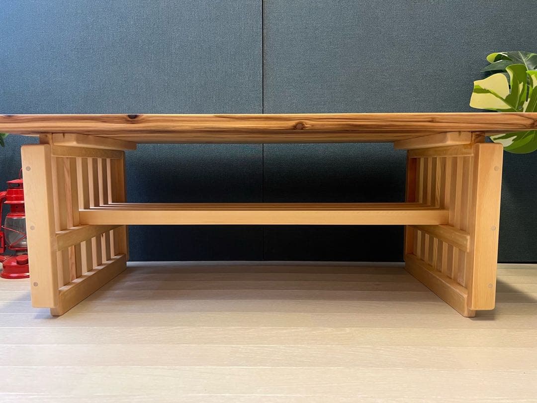 【オーダー】 ローテーブル 和風 木組縦格子 収納付き