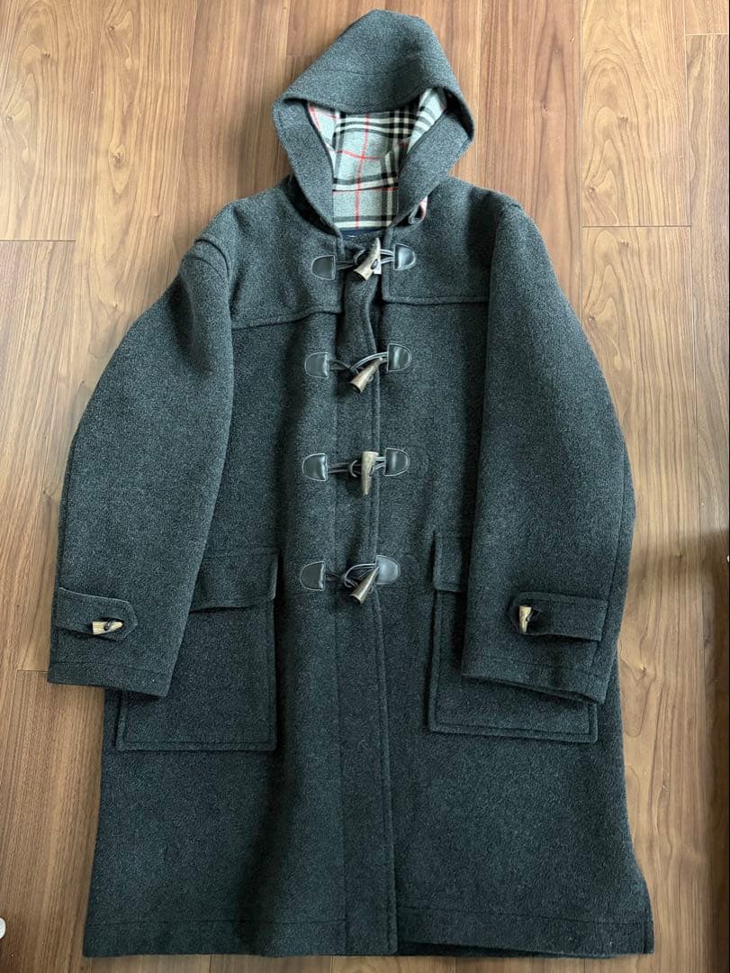 バーバリー　チャコールグレー カシミヤ混ダッフルコートM クリーニング済み