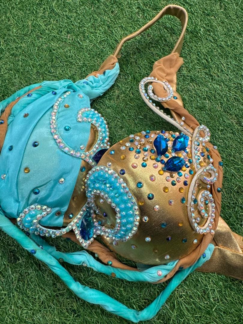 【POLINA】ポリーナ　ベリーダンス衣装　ブルー　ヒョウ柄フリル