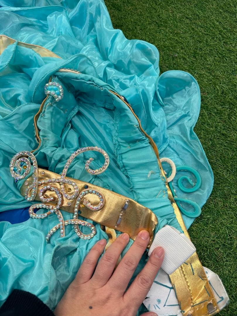 【POLINA】ポリーナ　ベリーダンス衣装　ブルー　ヒョウ柄フリル