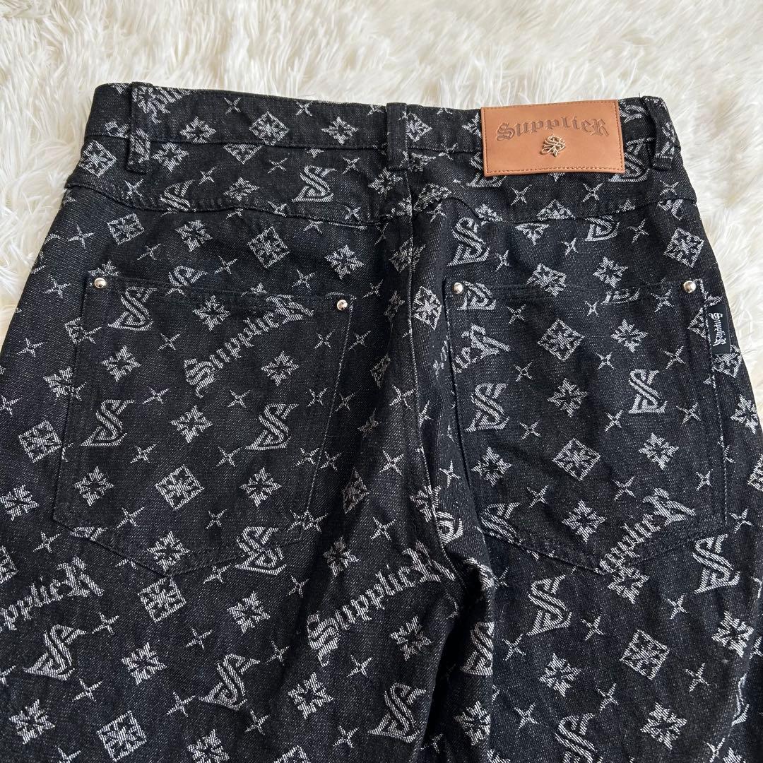 美品 完売品 supplier モノグラム ストレート デニム 総柄 M ロゴ